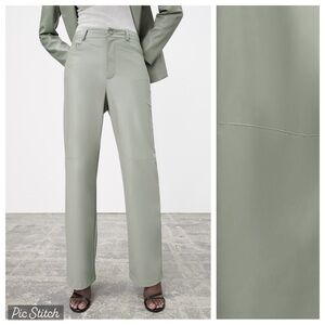 NWOT. Zara Sea Green Faux Leather High-waisted Trousers/Pants. Size M.